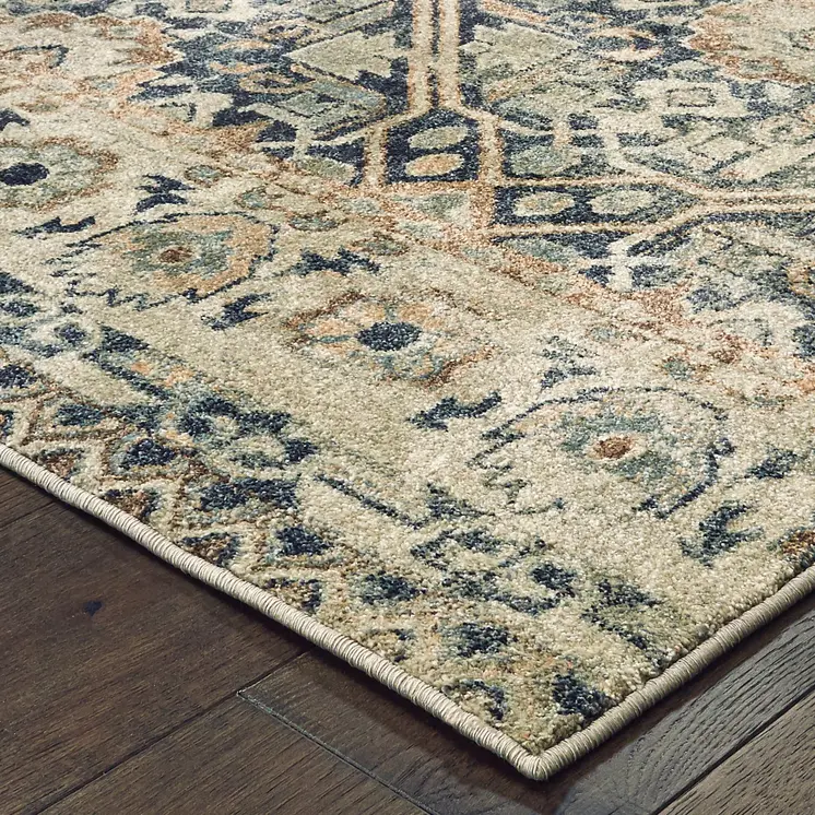 10' X 13' Blue And Ivory Geometric Distressed Area Rug