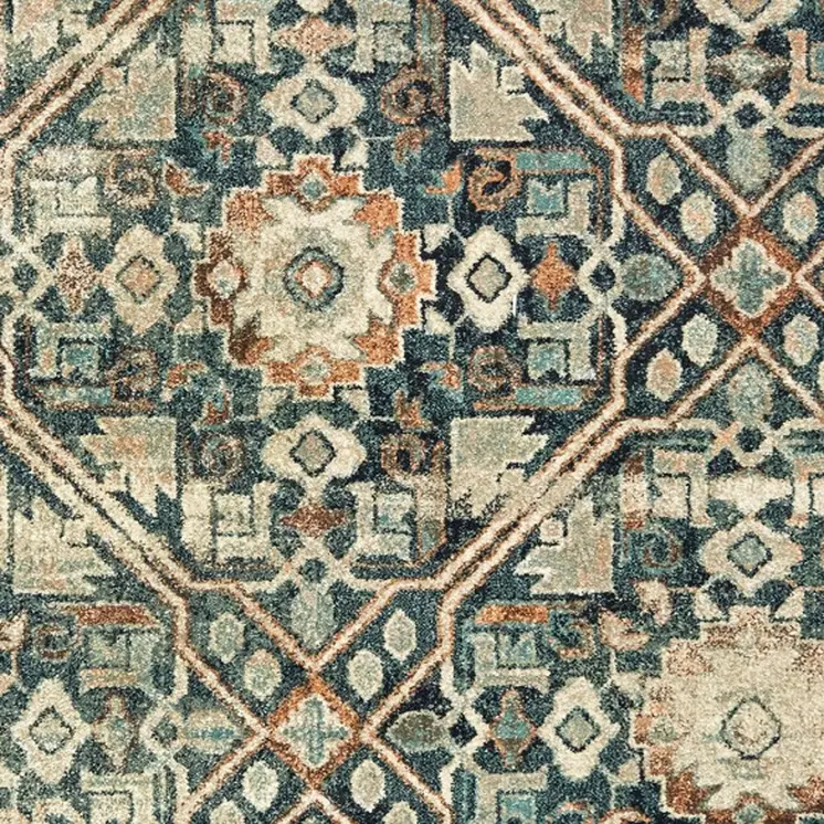 10' X 13' Blue And Ivory Geometric Distressed Area Rug