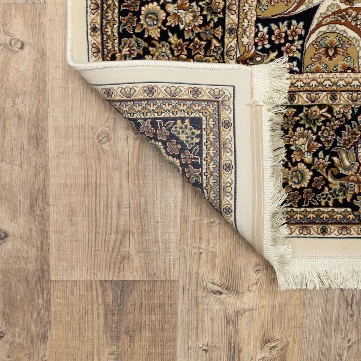 10' X 13' Ivory Black And Tan Medallion Area Rug With Fringe