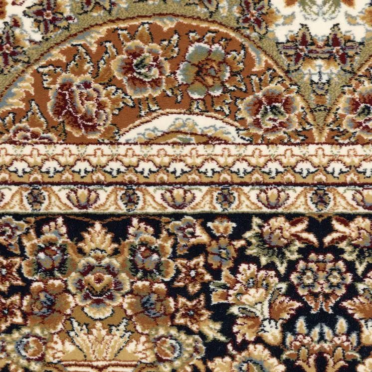 10' X 13' Ivory Black And Tan Medallion Area Rug With Fringe