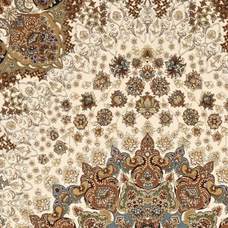 7' X 10' Ivory Black And Tan Medallion Area Rug With Fringe