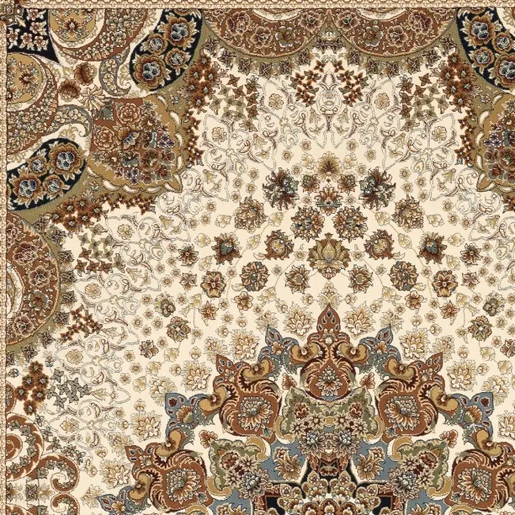 8' X 11' Ivory Black And Tan Medallion Area Rug With Fringe