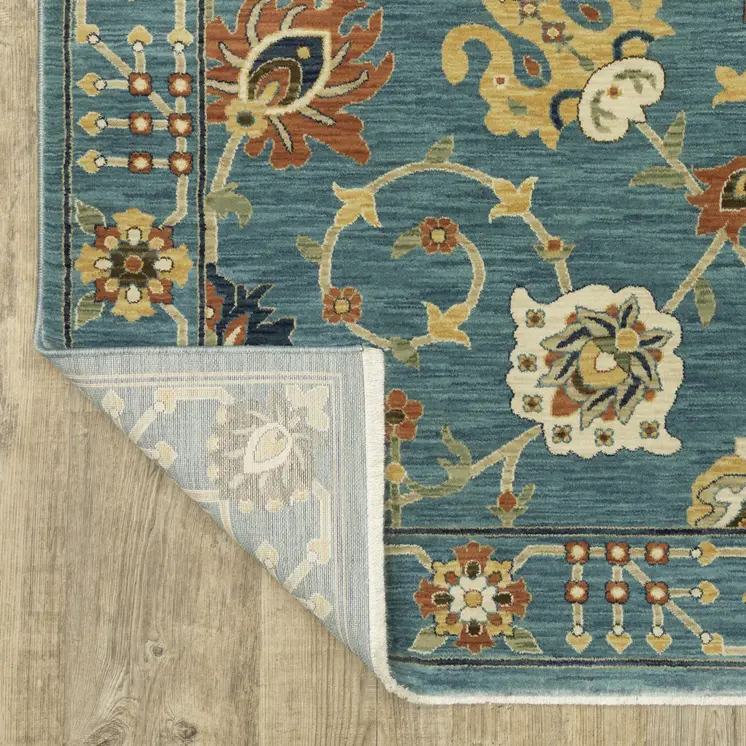 10' X 13' Blue Yellow And Ivory Oriental Area Rug With Fringe