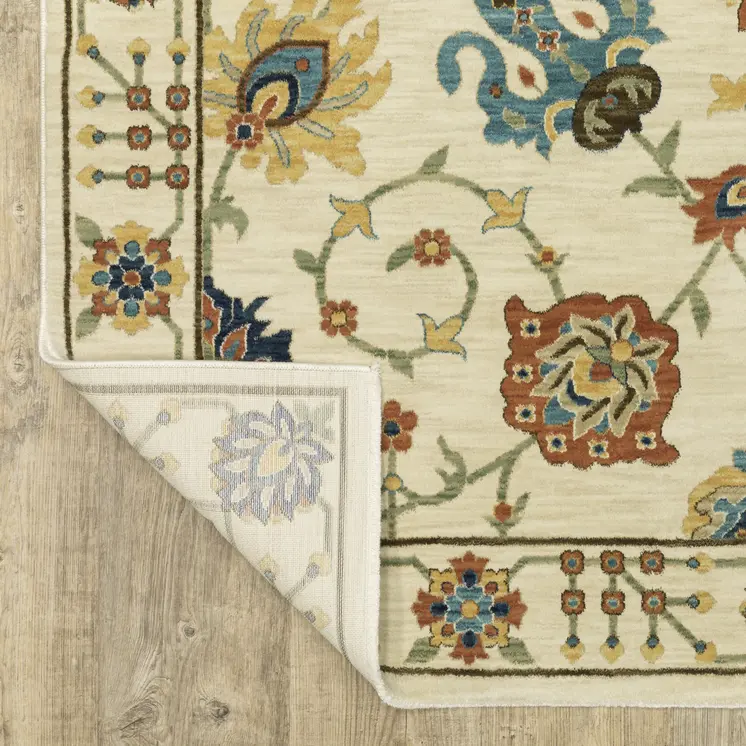 5' X 8' Ivory Yellow And Orange Oriental Area Rug With Fringe