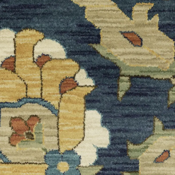 5' X 8' Blue And Gold Oriental Area Rug With Fringe
