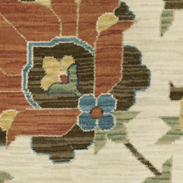 5' X 8' Ivory And Gold Oriental Area Rug With Fringe