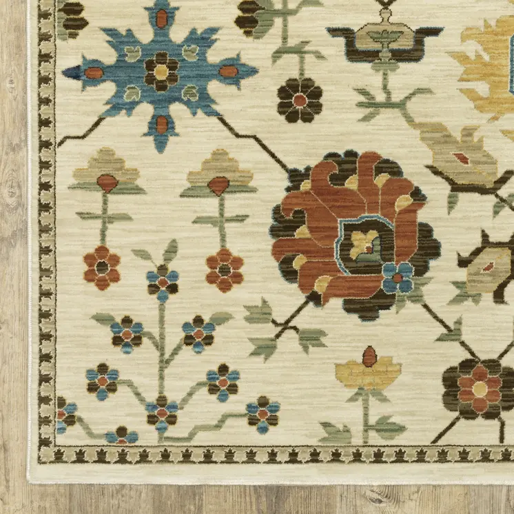5' X 8' Ivory And Gold Oriental Area Rug With Fringe