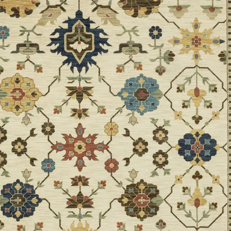 5' X 8' Ivory And Gold Oriental Area Rug With Fringe