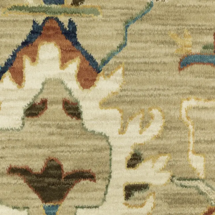 8' X 11' Beige Light Blue And Tan Oriental Area Rug With Fringe