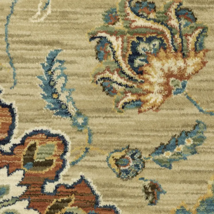10' X 13' Tan Ivory And Brown Floral Area Rug With Fringe