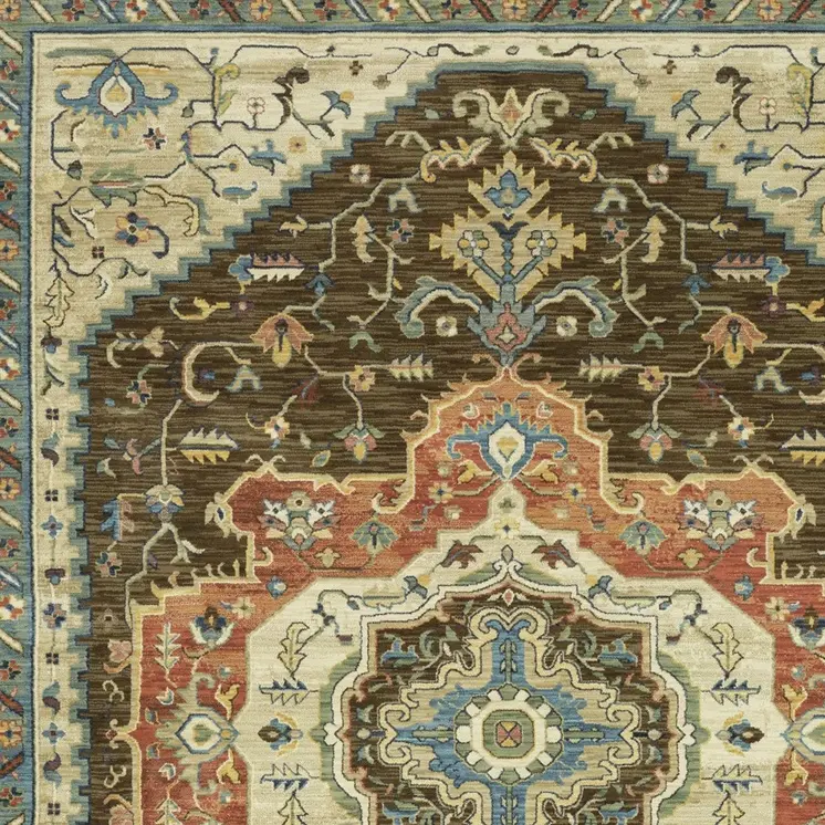 8' X 11' Brown And Orange Oriental Area Rug With Fringe