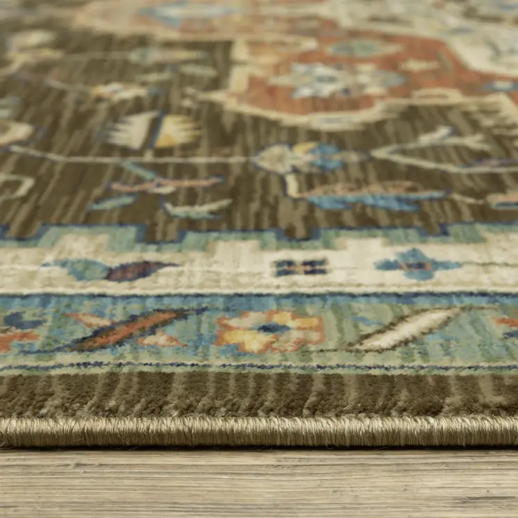 8' X 11' Brown And Orange Oriental Area Rug With Fringe
