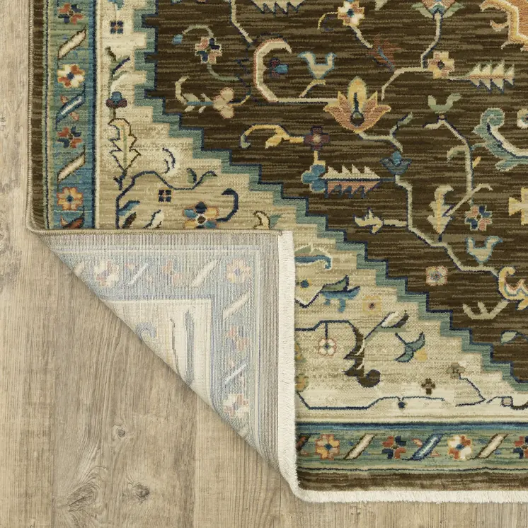 8' X 11' Brown And Orange Oriental Area Rug With Fringe