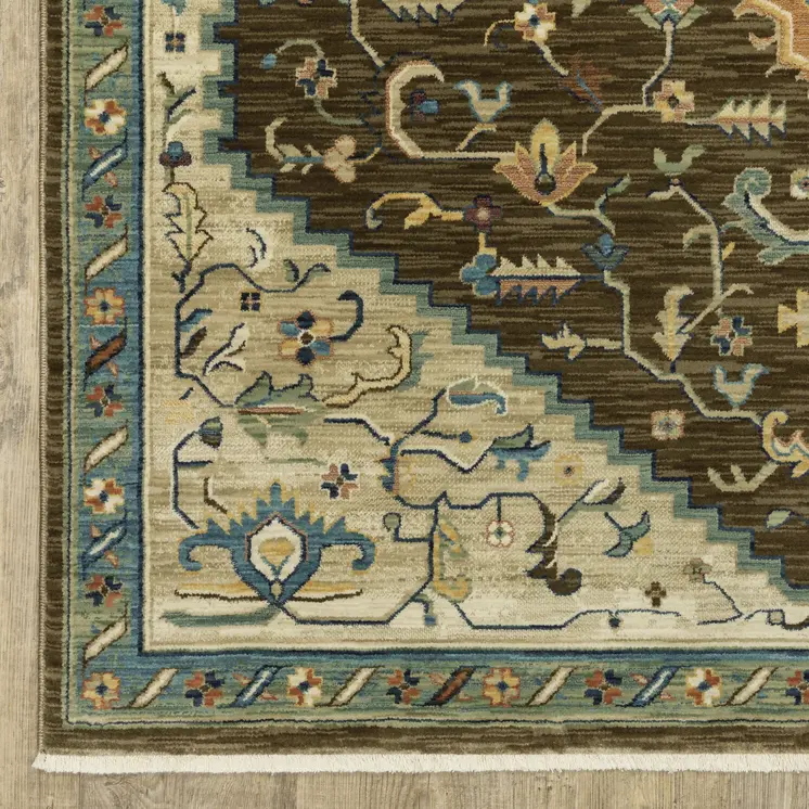8' X 11' Brown And Orange Oriental Area Rug With Fringe