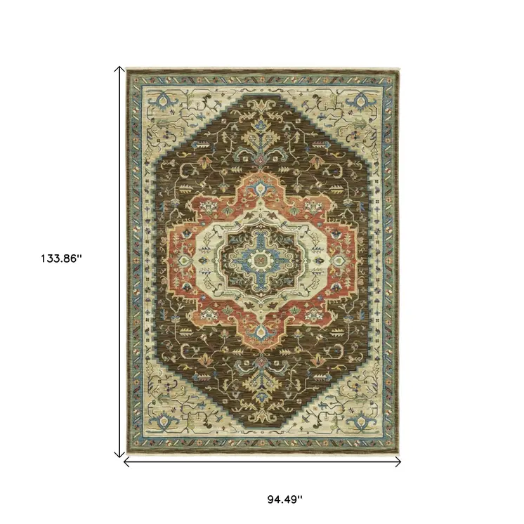 8' X 11' Brown And Orange Oriental Area Rug With Fringe