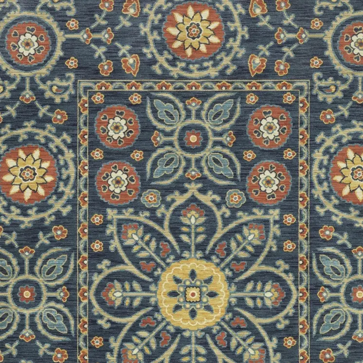 8' X 11' Blue And Rust Medallion Area Rug With Fringe