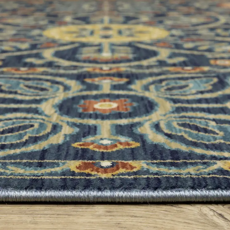 8' X 11' Blue And Rust Medallion Area Rug With Fringe