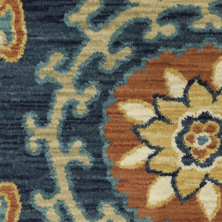 8' X 11' Blue And Rust Medallion Area Rug With Fringe