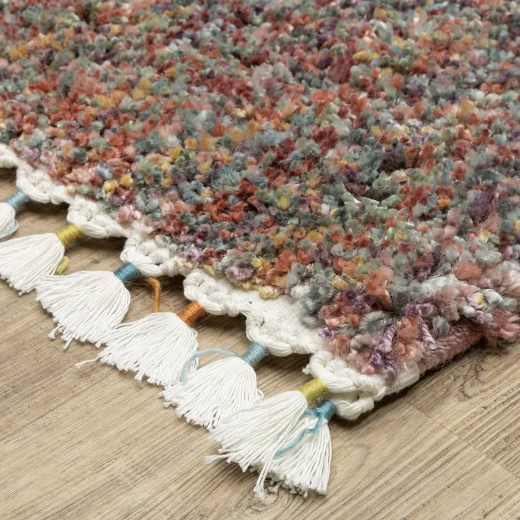 10' X 13' Orange Blue And Yellow Abstract Shag Area Rug With Fringe