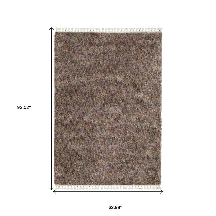 5' X 8' Orange Blue And Yellow Abstract Shag Area Rug With Fringe