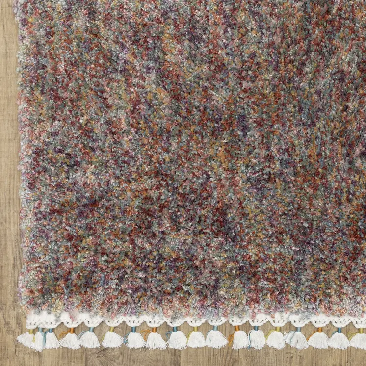 7' X 10' Orange Blue And Yellow Abstract Shag Area Rug With Fringe