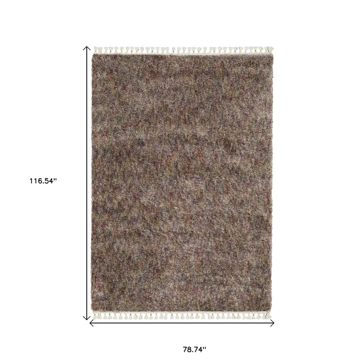 7' X 10' Orange Blue And Yellow Abstract Shag Area Rug With Fringe