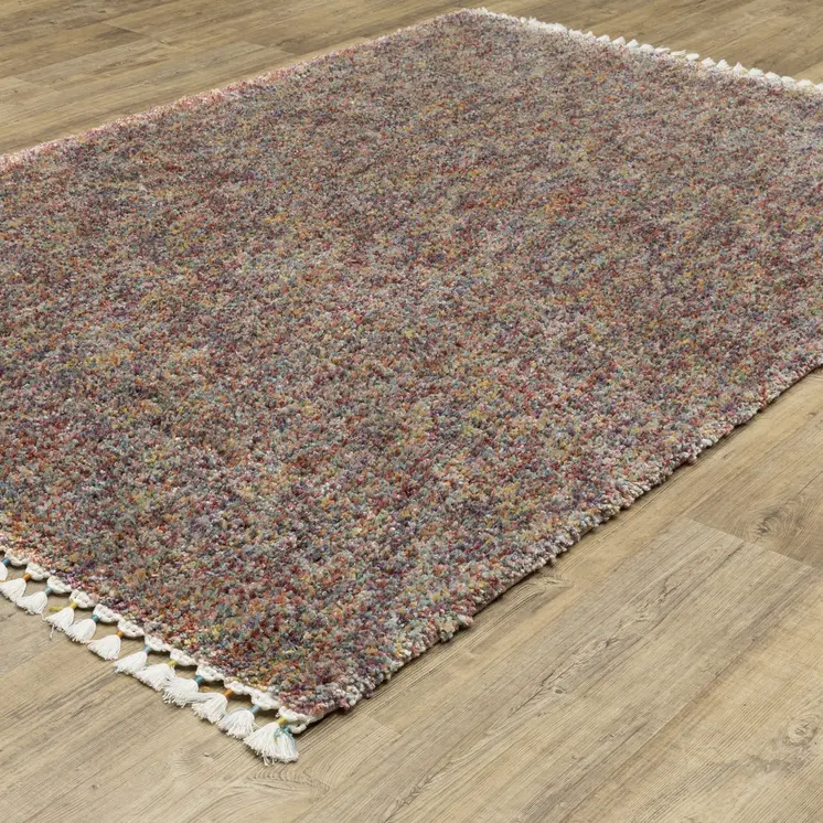 8' X 11' Orange Blue And Yellow Abstract Shag Area Rug With Fringe