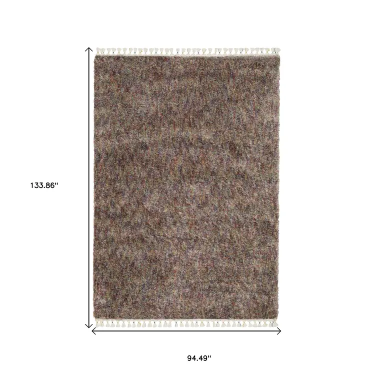 8' X 11' Orange Blue And Yellow Abstract Shag Area Rug With Fringe