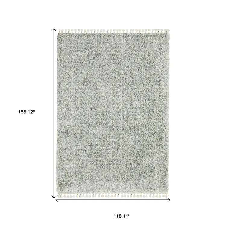 10' X 13' Light Blue And Ivory Abstract Shag Area Rug With Fringe
