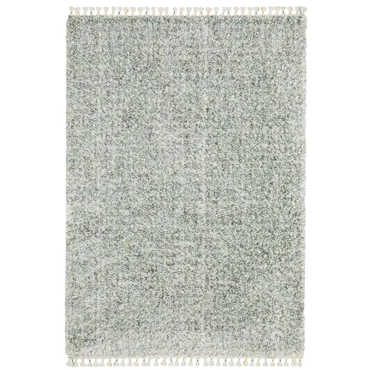 4' X 5' Light Blue And Ivory Abstract Shag Area Rug With Fringe