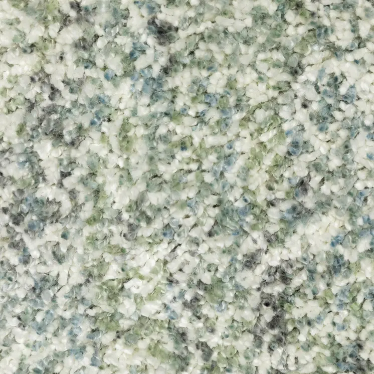 4' X 5' Light Blue And Ivory Abstract Shag Area Rug With Fringe