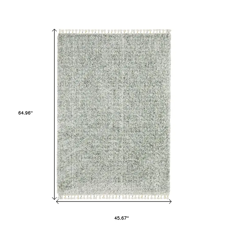 4' X 5' Light Blue And Ivory Abstract Shag Area Rug With Fringe