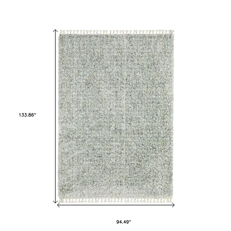 8' X 11' Light Blue And Ivory Abstract Shag Area Rug With Fringe
