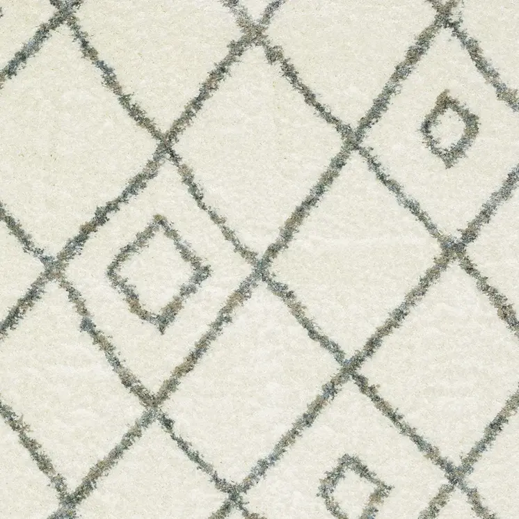 4' X 5' Ivory Gray And Tan Diamond Shag Area Rug With Fringe