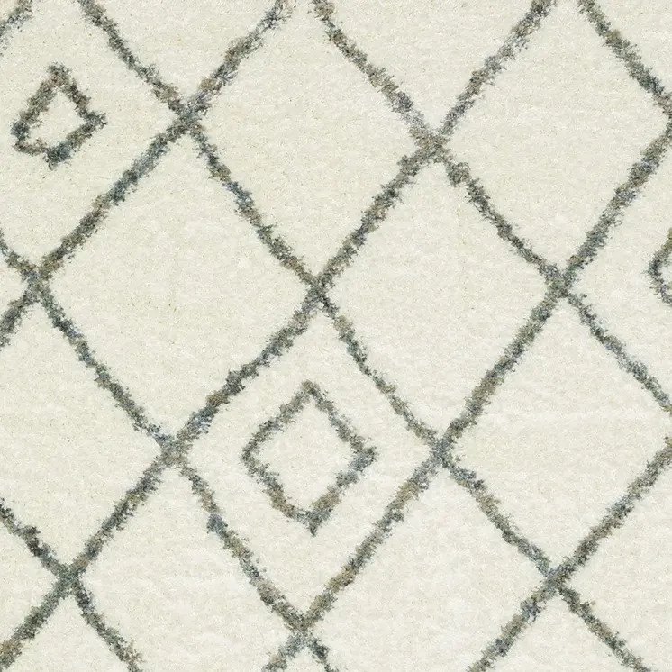 7' X 10' Ivory Gray And Tan Diamond Shag Area Rug With Fringe