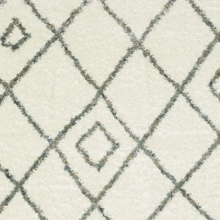 8' X 11' Ivory Gray And Tan Diamond Shag Area Rug With Fringe
