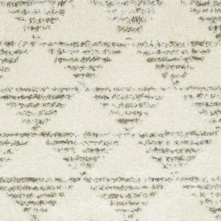 10' X 13' Ivory And Green Geometric Shag Area Rug With Fringe