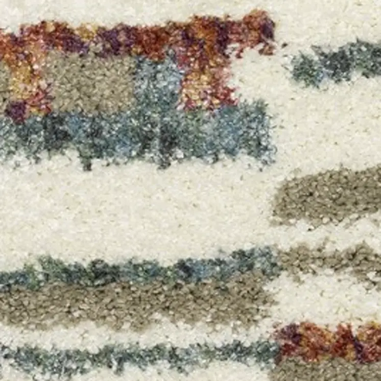 10' X 13' Tan Gray And Ivory Abstract Shag Distressed Area Rug With Fringe