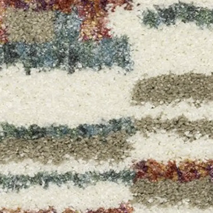 4' X 5' Tan Gray And Ivory Abstract Shag Distressed Area Rug With Fringe