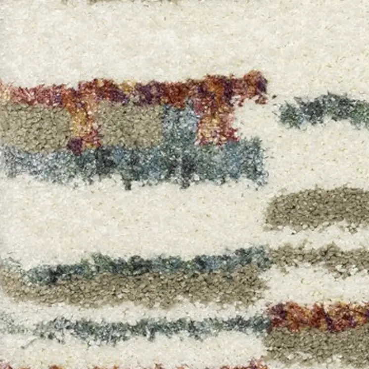 8' X 11' Tan Gray And Ivory Abstract Shag Distressed Area Rug With Fringe
