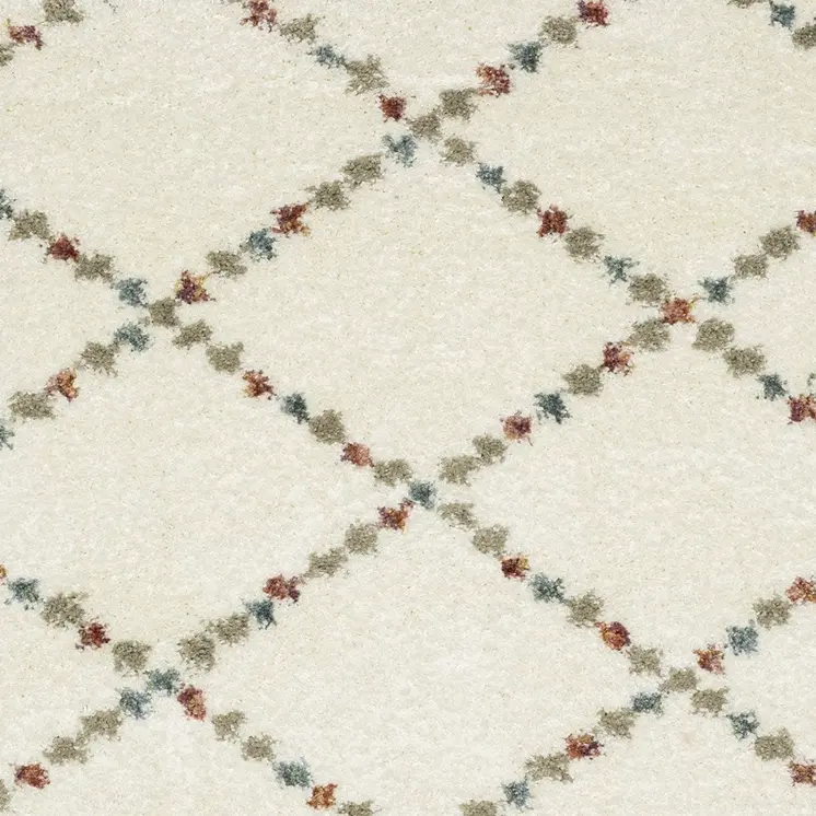 5' X 8' Gray Ivory And Tan Diamond Shag Area Rug With Fringe