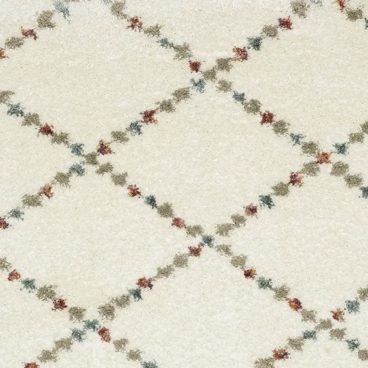 10' X 13' Ivory Tan And Gray Diamond Shag Area Rug With Fringe