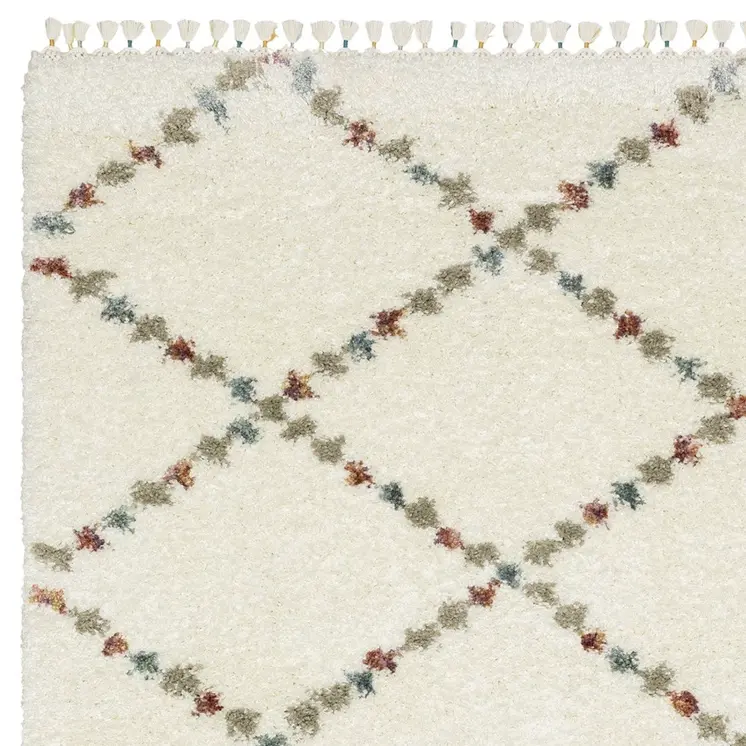 4' X 6' Ivory Tan And Gray Diamond Shag Area Rug With Fringe