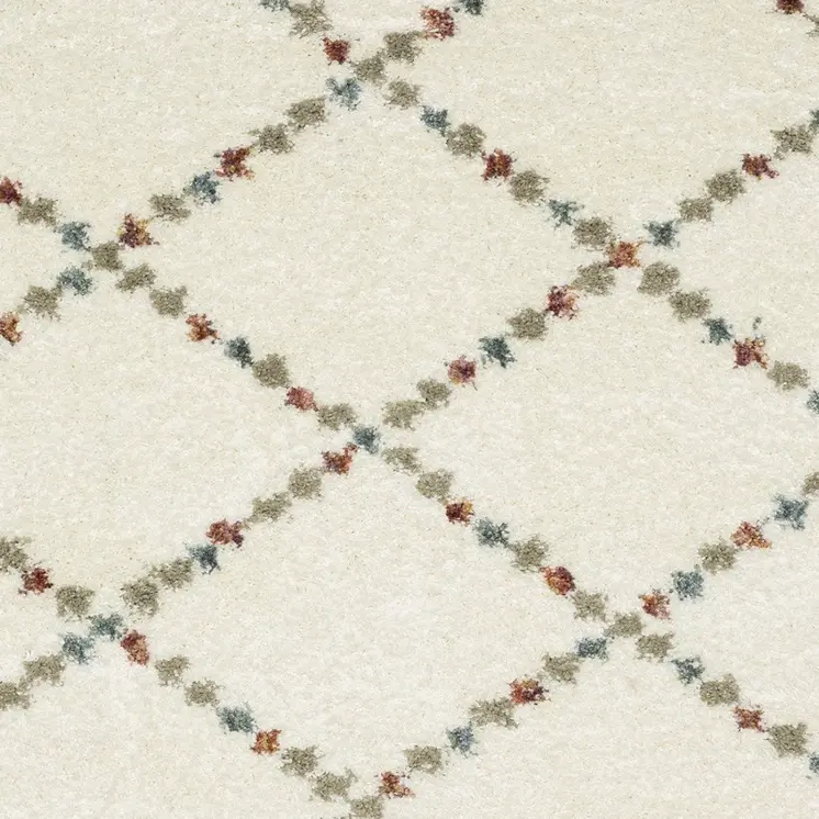 7' X 10' Ivory Tan And Gray Diamond Shag Area Rug With Fringe