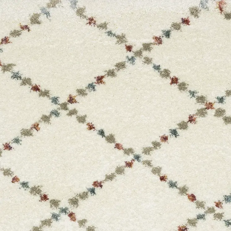 8' X 11' Ivory Tan And Gray Diamond Shag Area Rug With Fringe