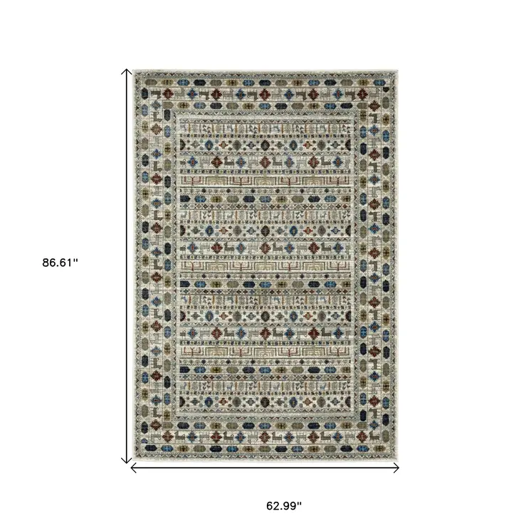 5' X 7' Ivory Tan And Gray Tribal Area Rug