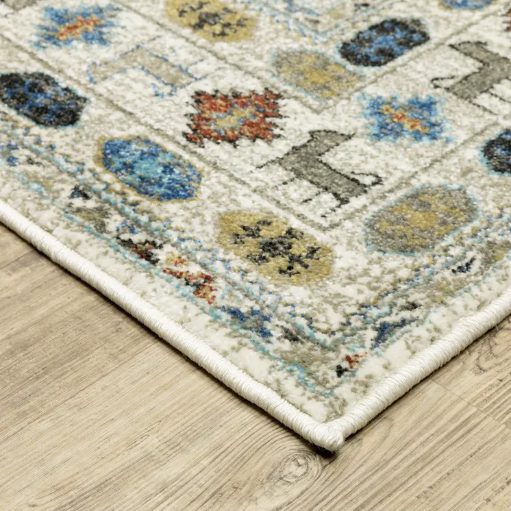 10' X 13' Ivory Tan And Gray Tribal Area Rug