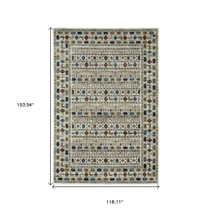 10' X 13' Ivory Tan And Gray Tribal Area Rug