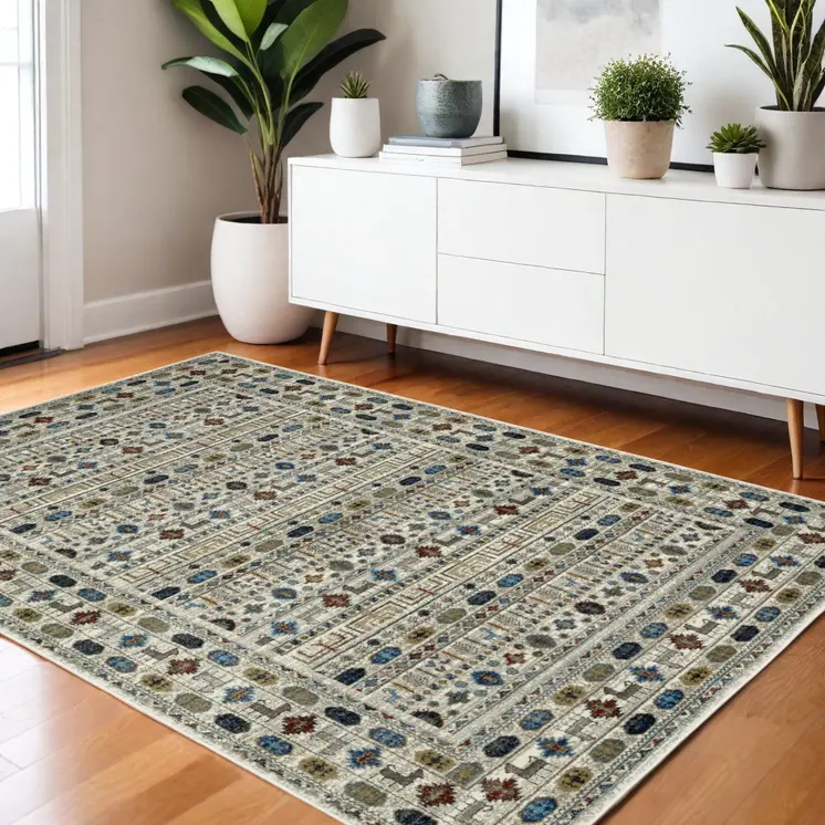 4' X 6' Ivory Tan And Gray Tribal Area Rug