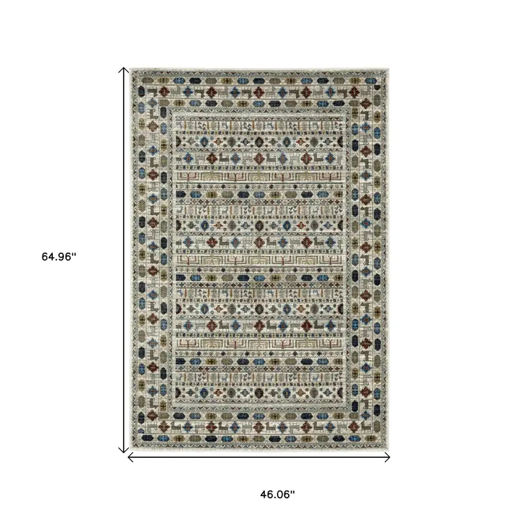 4' X 6' Ivory Tan And Gray Tribal Area Rug